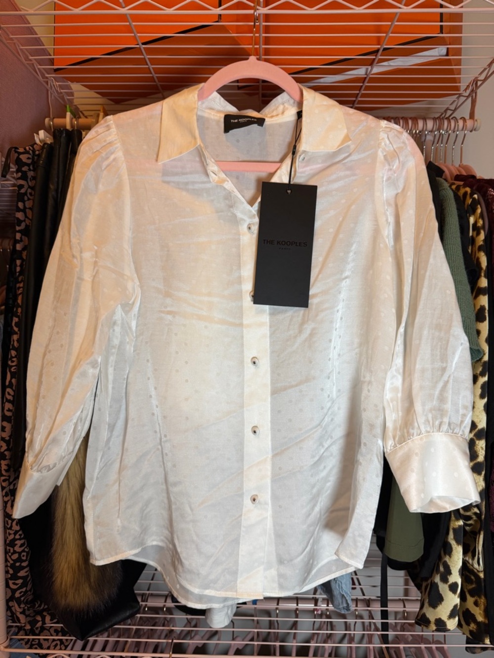 NWT The Kooples Silk Blend White Button-Down Spotted Blouse | $200 MSRP - Picture 3 of 10